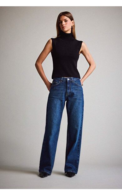 Straight Wide Yüksek Bel Düz Paça Uzun Jean Pantolon F3093AX25WNNM34