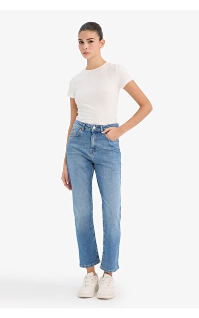 Mary Vintage Straight Fit Yüksek Bel Bilek Boy Jean Yıkamalı Pantolon