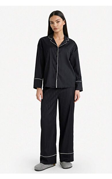 Regular Fit Uzun Kollu 2'li Saten Takım