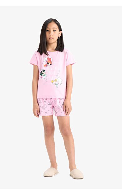 Kız Çocuk PowerPuff Girls Pijama Takımı Kısa Kollu Üst Şort