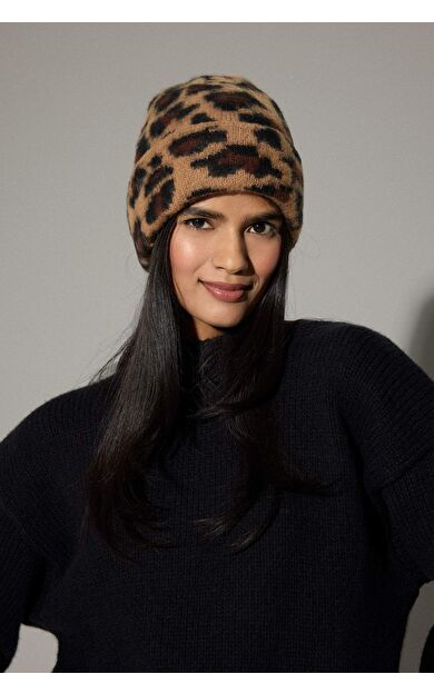 Kadın Leopar Desenli Bere