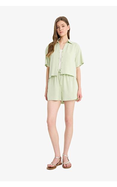 DeFacto Normal Bel Kısa Paça Keten Karışımlı Şort F3181AX25SMGN1181