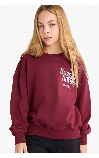 Kız Çocuk Looney Tunes Oversize Geniş Kalıp Bisiklet Yaka Sweatshirt