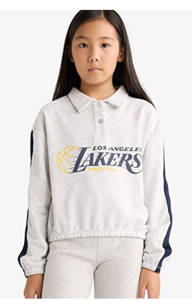 DeFacto Kız Çocuk NBA Los Angeles Lakers Relax Fit Polo Yaka Sweatshirt
