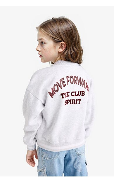DeFacto Kız Çocuk Slogan Baskılı Kolej Yaka Bomber Kalın Sweatshirt Kumaşı Hırka