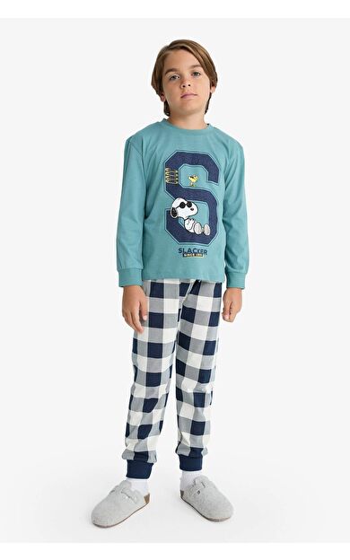 Erkek Çocuk Snoopy Pijama Takımı Uzun Kollu Üst Uzun Alt