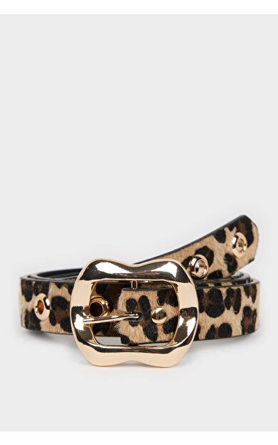 Kadın Leopar Desenli Suni Deri Günlük Kemer