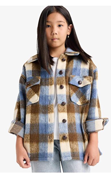 Kız Çocuk Kaşe Kareli Uzun Kollu Gömlek