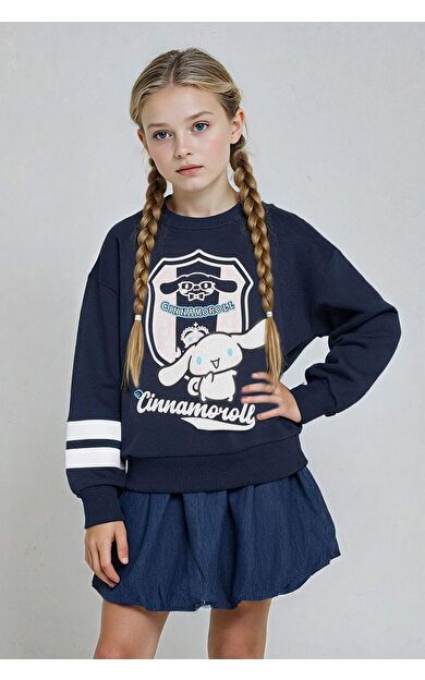 Kız Çocuk Hello Kitty Oversize Geniş Kalıp Bisiklet Yaka Sweatshirt