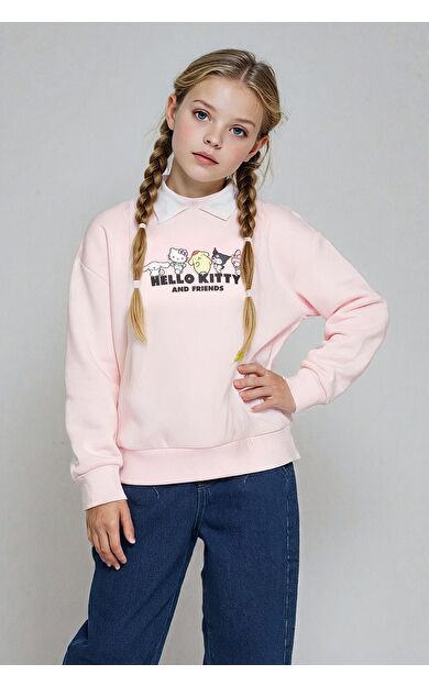 DeFacto Kız Çocuk Hello Kitty Oversize Geniş Kalıp Polo Yaka Sweatshirt