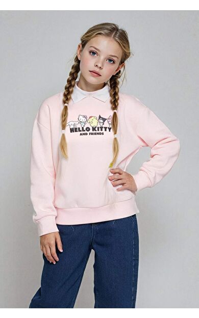 Kız Çocuk Hello Kitty Oversize Geniş Kalıp Polo Yaka Sweatshirt