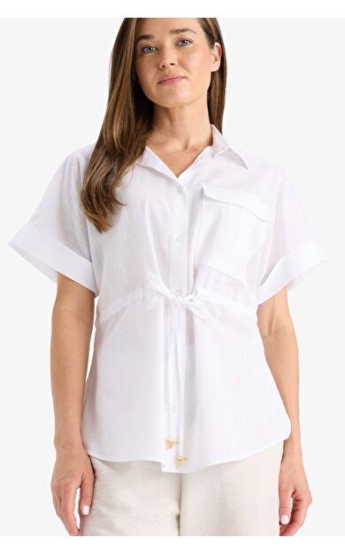 DeFacto Regular Fit Bağcıklı Flamlı Pamuk Kısa Kollu Gömlek F3416AX25HSWT79