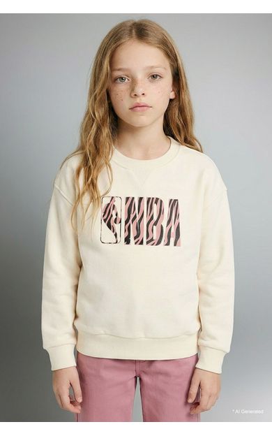 DeFacto Kız Çocuk NBA Oversize Geniş Kalıp Bisiklet Yaka Sweatshirt Ekru