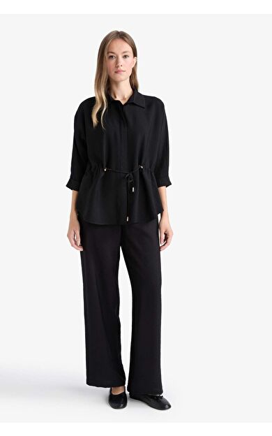 Straight Wide Cep Detaylı Geniş Paça Pantolon