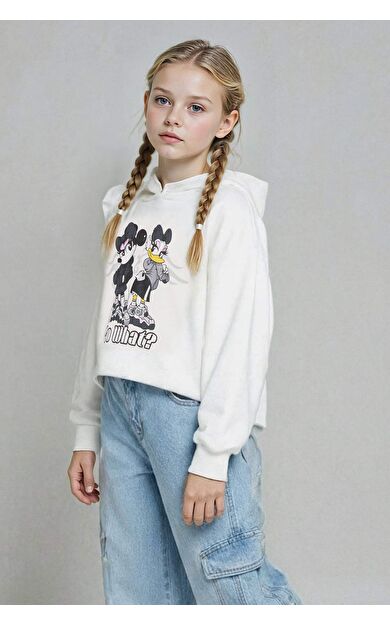 Kız Çocuk Disney Mickey & Minnie Oversize Geniş Kalıp Kapüşonlu Sweatshirt