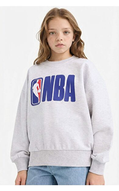 Kız Çocuk NBA Oversize Geniş Kalıp Bisiklet Yaka Sweatshirt
