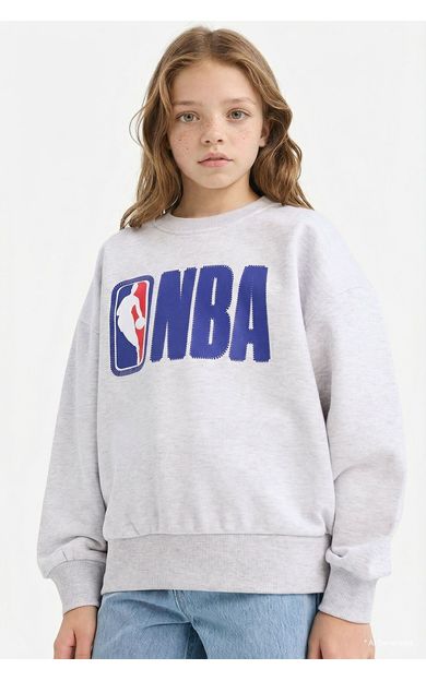 DeFacto Kız Çocuk NBA Oversize Geniş Kalıp Bisiklet Yaka Sweatshirt Gri
