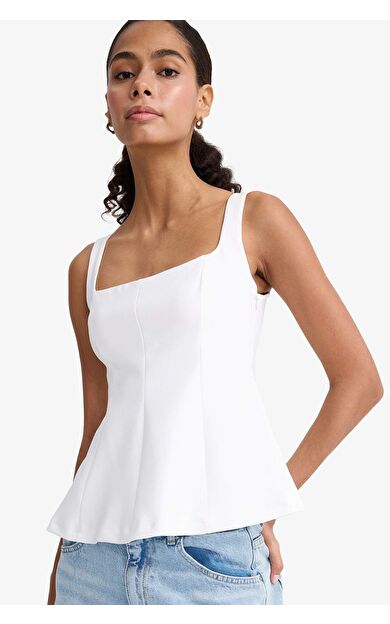 Fitted Kare Yaka Askılı Bluz