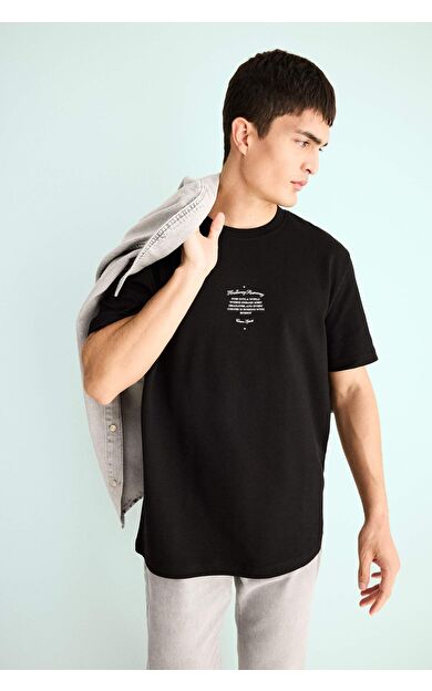 Regular Fit Bisiklet Yaka Baskılı Kısa Kollu Tişört F3475AX25AUBK81