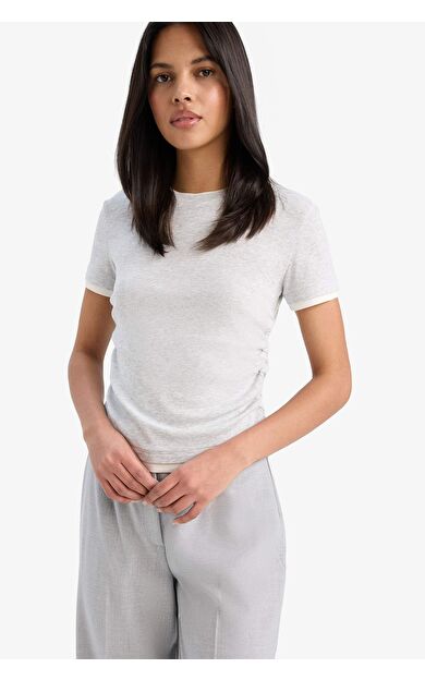 DeFacto Slim Fit Dar Kesim Bisiklet Yaka Ribana Kısa Kollu Tişört F3504AX25SMGR93