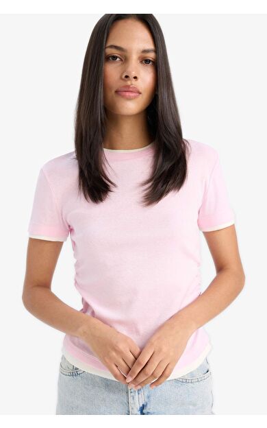 DeFacto Slim Fit Dar Kesim Bisiklet Yaka Ribana Kısa Kollu Tişört F3504AX25SMPN47