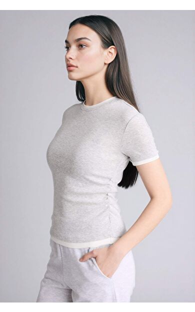 Slım Fıt Bisiklet Yaka Ribana Kısa Kollu Tişört