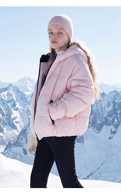 Kız Çocuk Su Geçirmez Kapüşonlu Mont