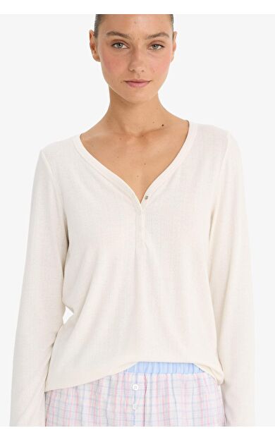 Regular Fit V Yaka Uzun Kollu Pijama Üstü-Fall in Love