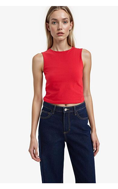 DeFacto Regular Fit Basic Düz Bisiklet Yaka Kırmızı Atlet