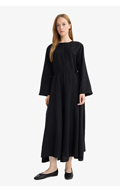 Relax Fit Bisiklet Yaka Uzun Kollu Elbise