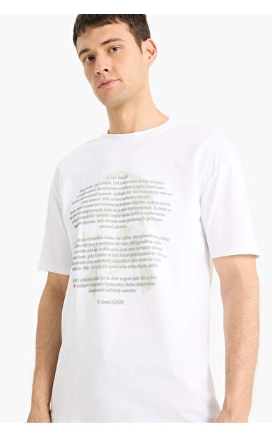 DeFacto Boxy Fit Bisiklet Yaka Baskılı Tişört