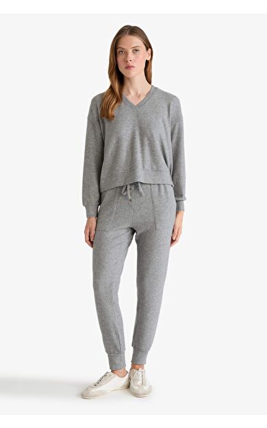 DeFacto Regular Fit Uzun Kollu 2'li Velur Takım Fall in Love