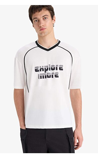 DeFacto Loose Fit Bisiklet Yaka Baskılı Kısa Kollu Tişört F3619AX25SMER105