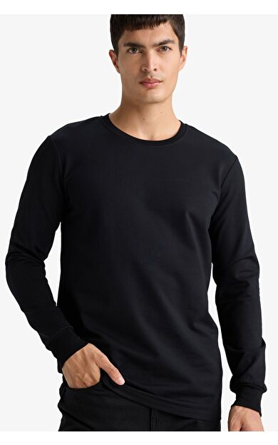 DeFacto Slim Fit Dar Kesim Bisiklet Yaka Sweatshirt Kumaşı Uzun Kollu Tişört