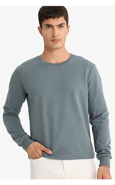 Slim Fit Dar Kesim Bisiklet Yaka Uzun Kollu Tişört F3646AX25AUGR314