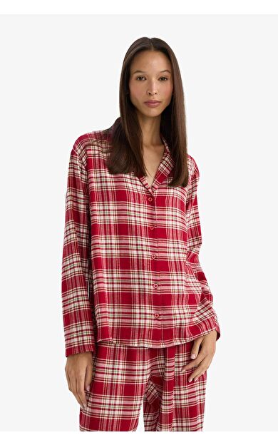 DeFacto Fall in Love Regular Fit Pijama Yaka Flanel Üst