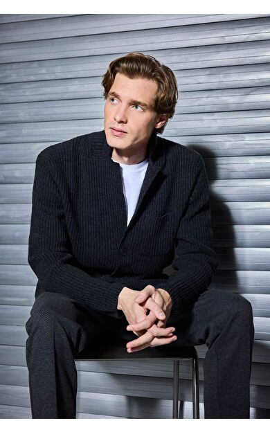 DeFacto Standart Fit Ceket Yaka Triko Hırka