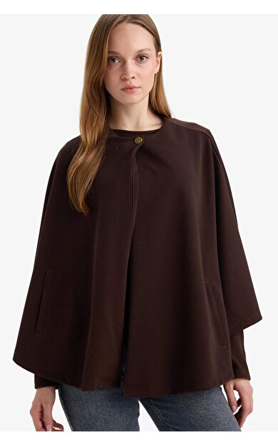 Regular Fit Bisiklet Yaka Cepli Pelerin Hırka