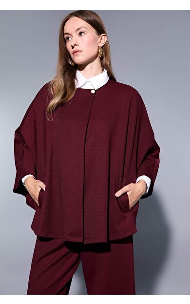 Regular Fit Bisiklet Yaka Cepli Pelerin Hırka