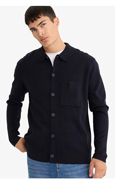 DeFacto Standart Fit Polo Yaka Düğmeli Ön Cep Detaylı Triko Hırka F3720AX25WNNV64