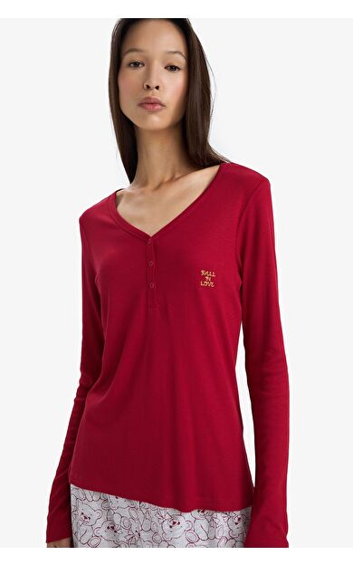 DeFacto Fall in Love Regular Fit V Yaka Uzun Kollu Fitilli Kaşkorse Üst