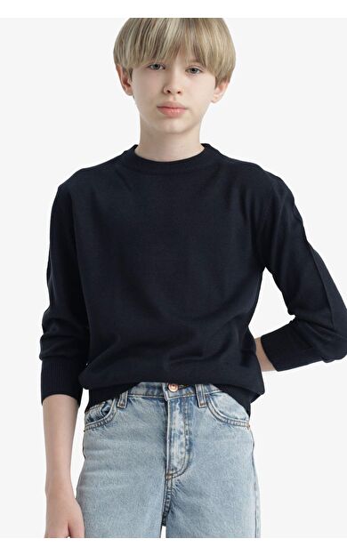 DeFacto Erkek Çocuk Okul Basic Düz Bisiklet Yaka Kazak