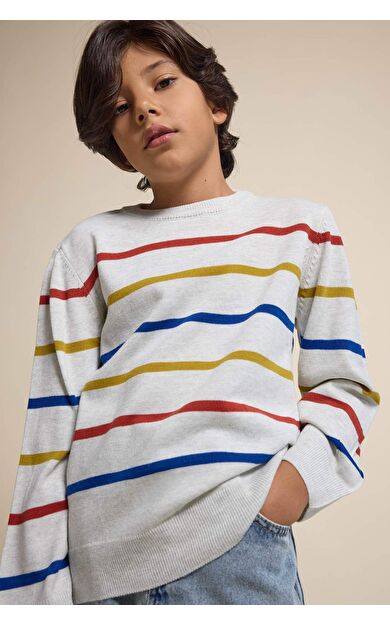 DeFacto Erkek Çocuk Çizgili Bisiklet Yaka Triko Kazak