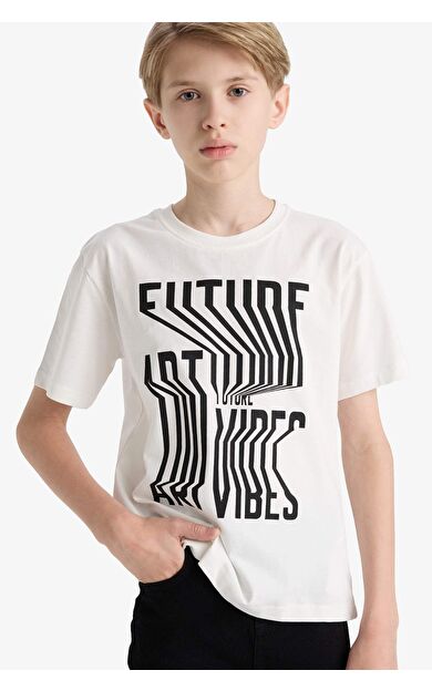 DeFacto Erkek Çocuk Bisiklet Yaka Baskılı Kısa Kollu Tişört F3766A825AUWT32