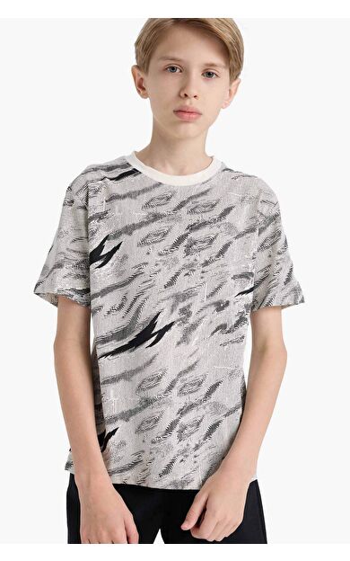 DeFacto Erkek Çocuk Bisiklet Yaka Desenli Kısa Kollu Tişört F3770A825AUWT32