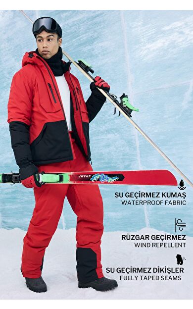 Defactofit Su İtici Slim Fit Dar Kesim Kapüşonlu Fermuarlı Kayak Montu