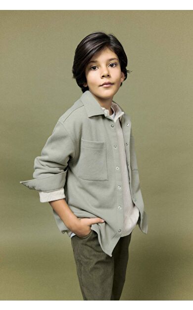 Erkek Çocuk Oversize Geniş Kalıp Polo Yaka Uzun Kollu Gömlek F3799A825WNKH465