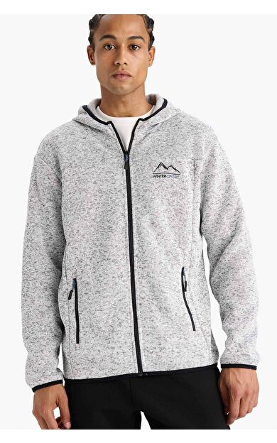 DeFactoFit Standart Fit Kapüşonlu İçi Yumuşak Tüylü Polar Hırka