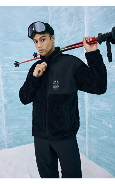 DeFactoFit Boxy Fit Dik Yaka İçi Yumuşak Tüylü Pelüş Hırka