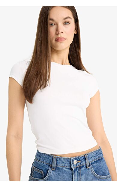 DeFacto Fitted Bisiklet Yaka Bsic Düz Kısa Kollu Tişört